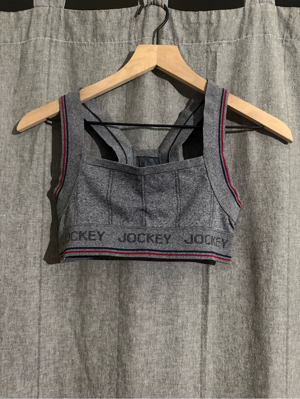 Jockey Gray Crop Sports Bralette with Red and Navy Trim